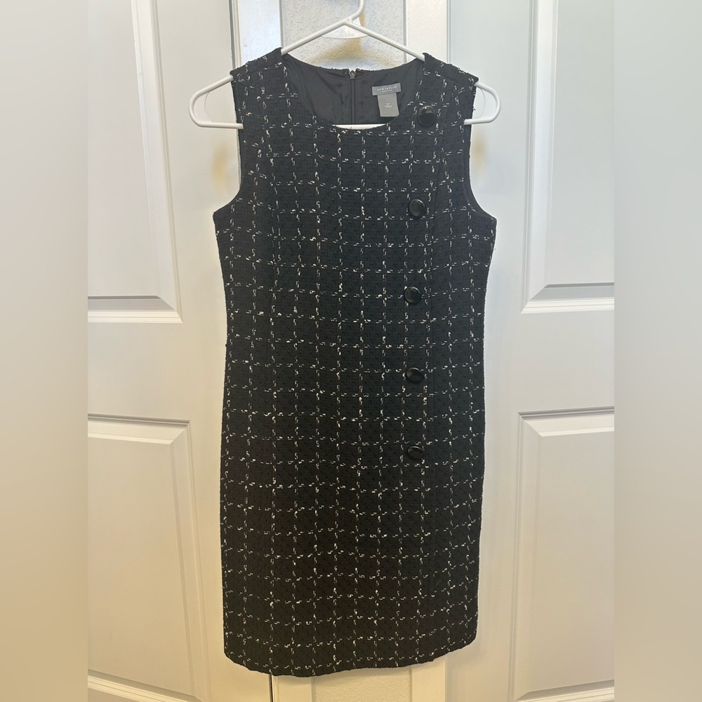 Ann Taylor Black and White Tweed Midi Dress
